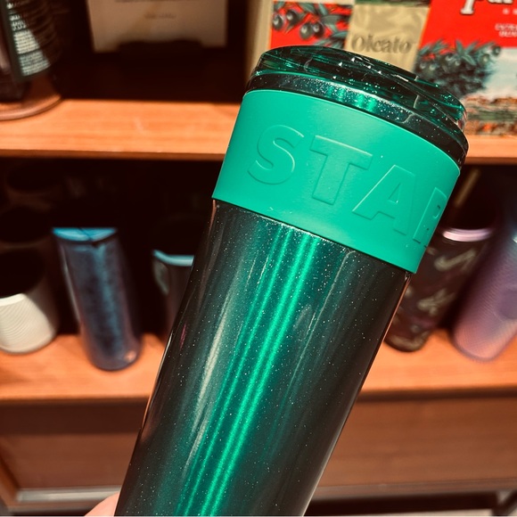 Starbucks Green Cold Brew Cup Glitter Stainless Steel Rubber Grip Tumbler 2024 - Picture 4 of 15
